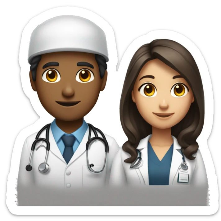 Engineer student boy with tan skin and dark brown hair and doctor student girl with dark brown hair and fair skin sticker