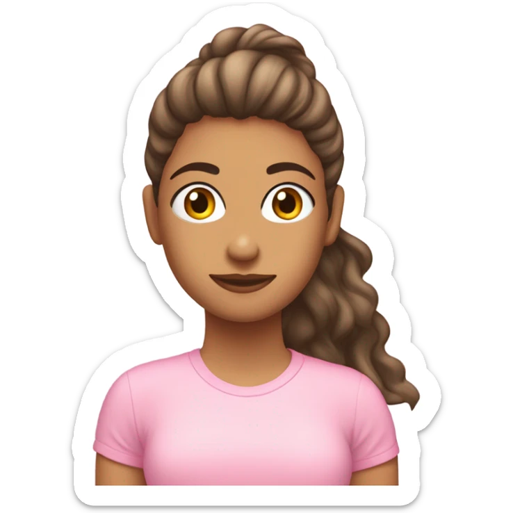 chica de piel blanca  pelo marron claro ondulado con camiseta rosa sticker