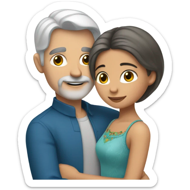 Blue eyes gray hair white man hugs Mexican girl  sticker