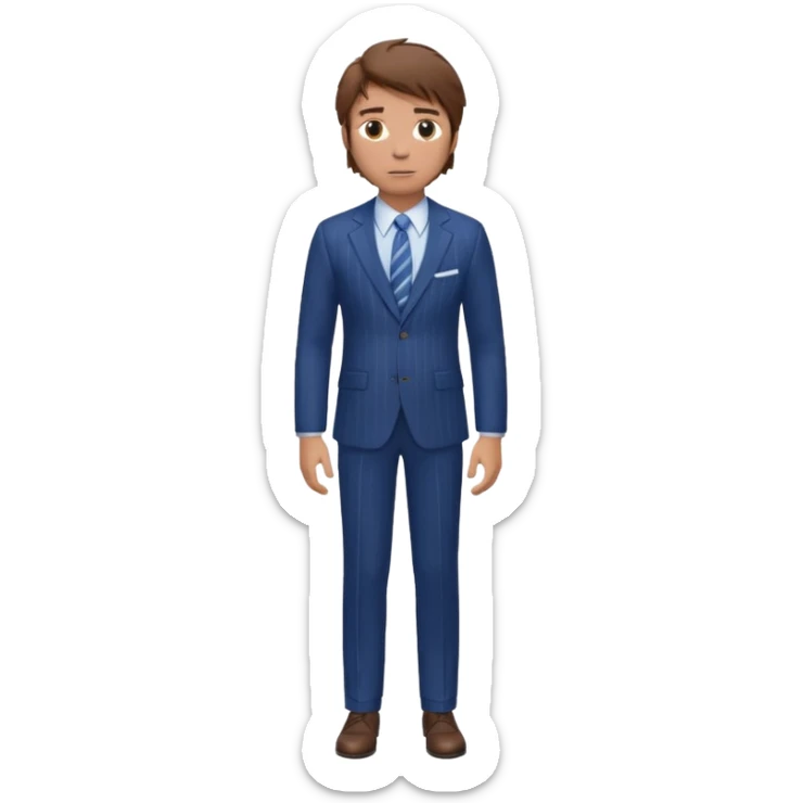 Chico blanco, traje azul raya diplomatica , pelo moreno revuelto,cuerpo entero sticker
