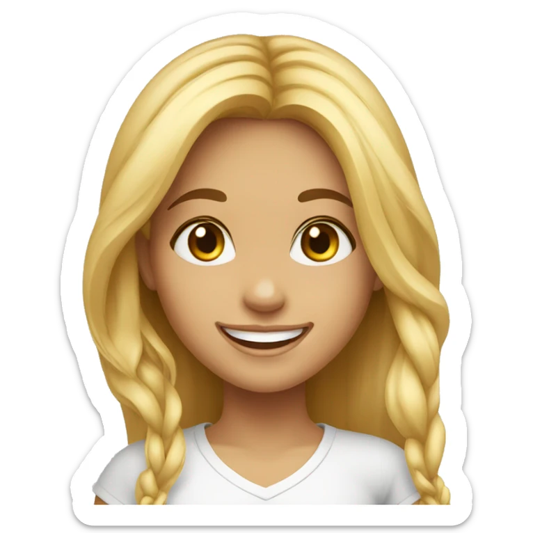 happy face brazilian girl, black eyes, beautiful smile, long blonde hair sticker
