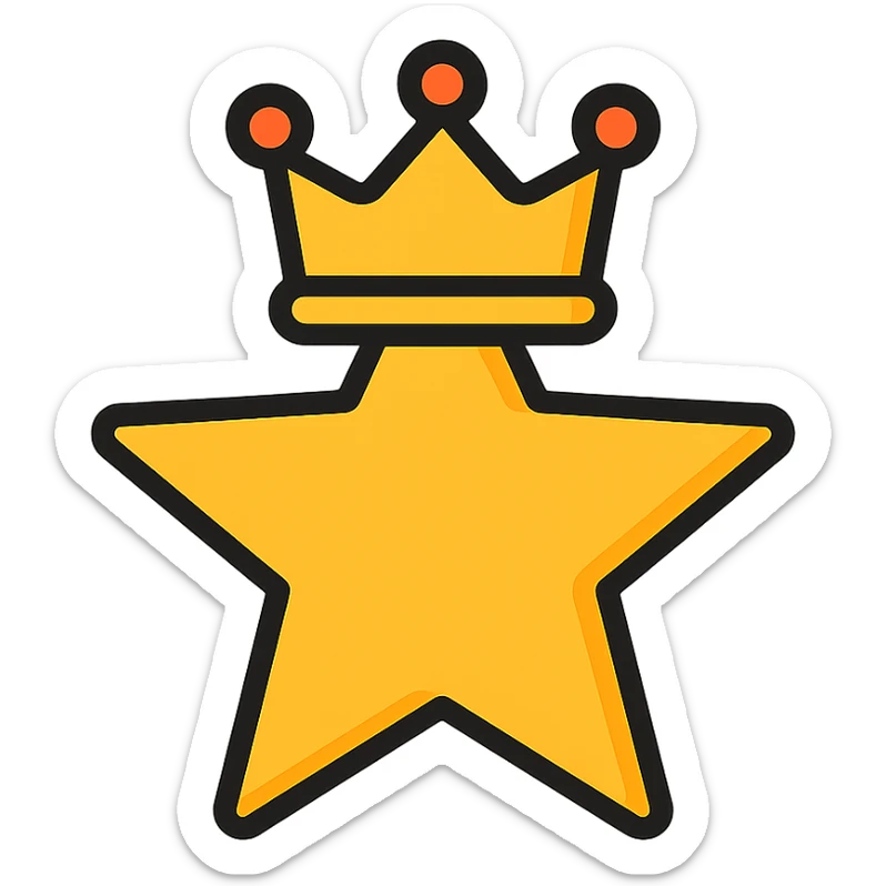 Make the gold star with crown look like a star badge in color outline icon style with a transparent background. Keep the color outline icon style look and feel. sticker