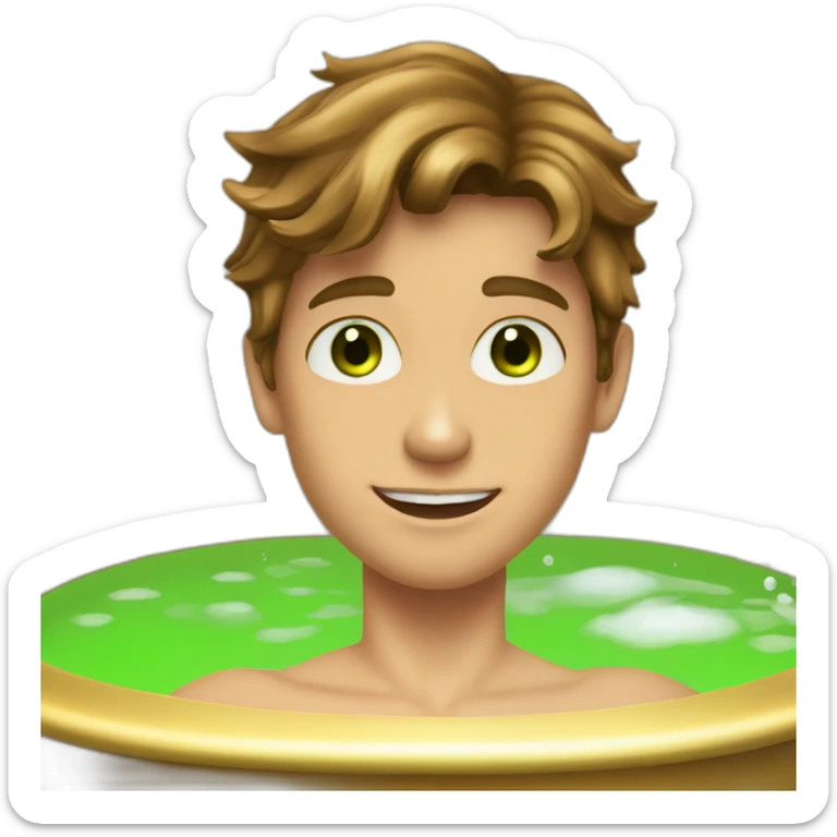 Posh-muscle-boy-brown-hair-green-eyes-pearl-necklace-in-golden-bathtub sticker