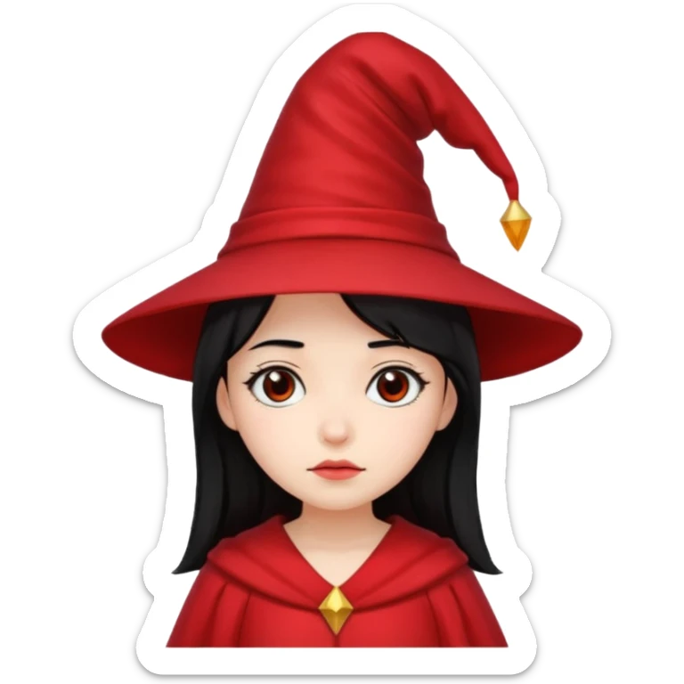 sad wizards in hat girl red dress black hair sticker
