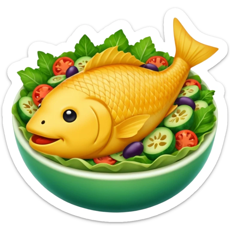 buatkan emoji salad namun berbentuk ikan 🐟 yang chubby untuk discord emoji tentang mancing sticker