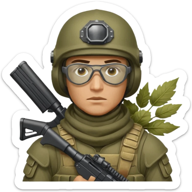Ukrainian Intelligance agency warrior man in Ferro concept platecarrier with CZ BREN 2 riffle in helmet TOR-D, balaclava, poncho with leafs and ballistic assult glasses sticker