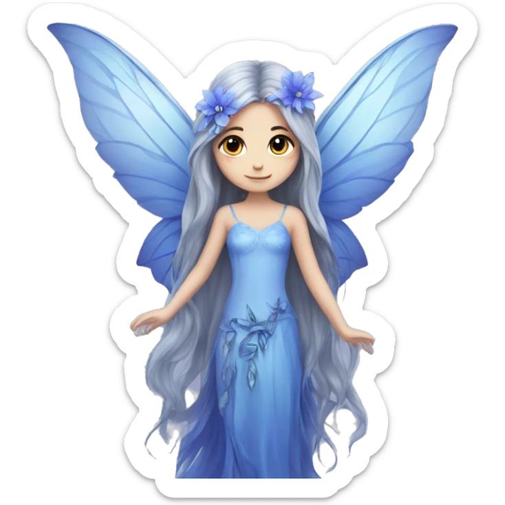 Beautiful, blue flower, fairy, blue, silver, purple, long hair, big wings sticker