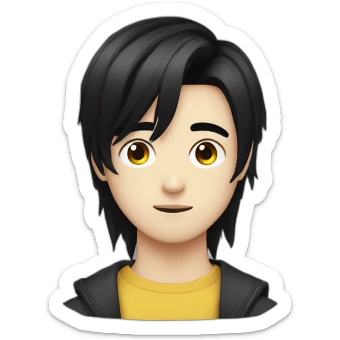 a brazilian-korean emo young man with black hair, kinda of weird sticker