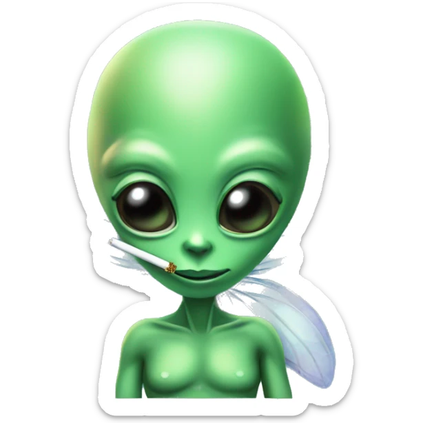 alien smoking medical marjuana with fairy wings and sparkles hearts and butterflies  sticker