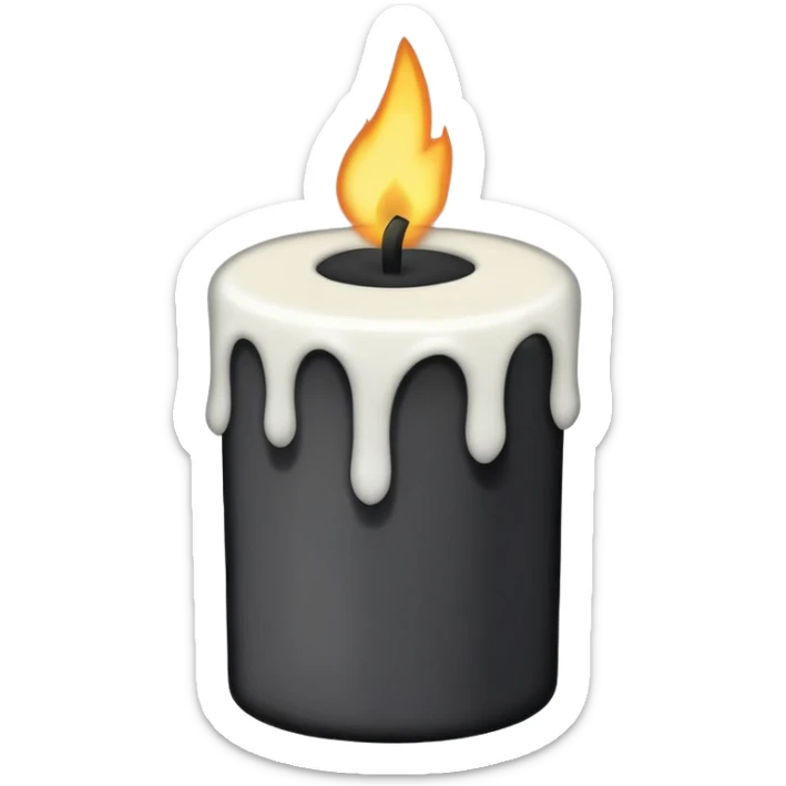 Minimalist emoji-style sticker of a candle with a broken or melted top and rising black smoke. No flame. Matte style. sticker