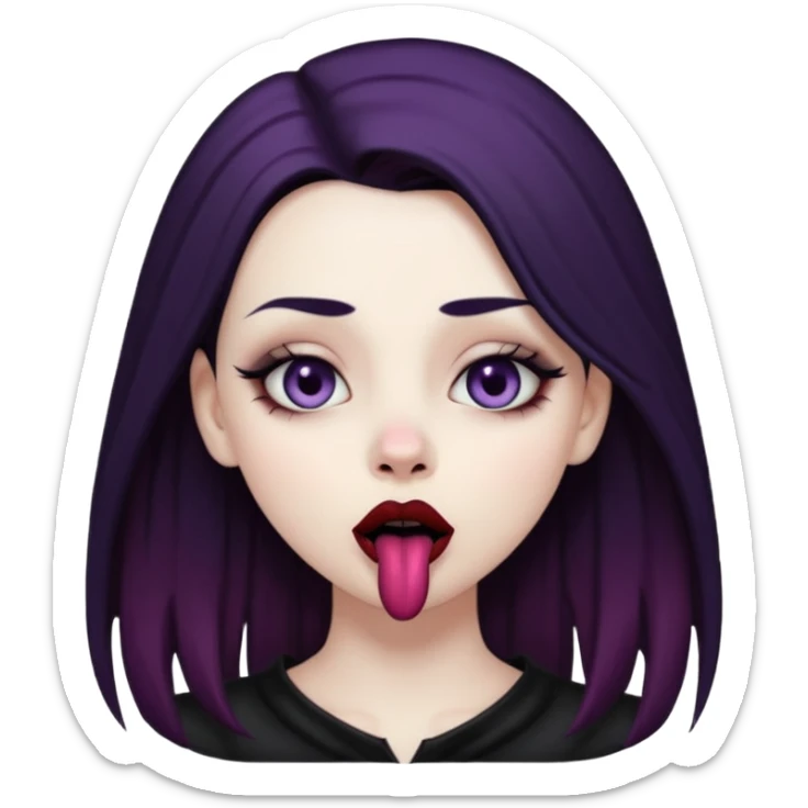 Goth girl with her eyes rolled up and towards her nose and her tongue sticking out sticker