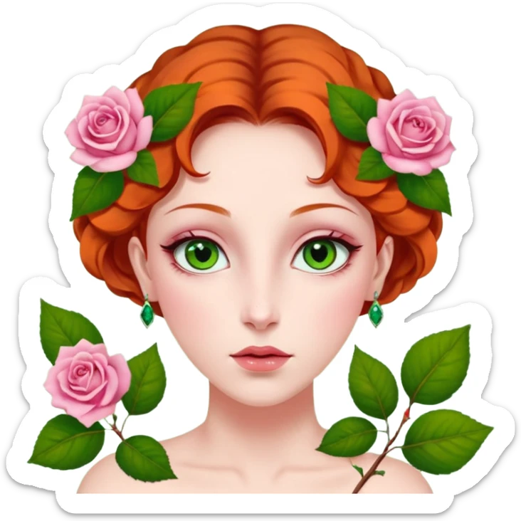 Petit sapin vert sylvestre, féminin, regard malicieux, tâches de rousseurs délicates, joues roses. Yeux de biche brillants en forme amande, yeux couleur ambre, tronc couleur acajou. Sapin en mouvement, incurvé pour un effet vivant. sticker