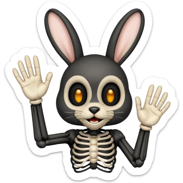 emoji d'une tête de lapin squelette noire qui dit bonjour de la main sticker