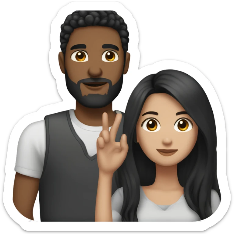 Brunette girl with long black hair together with his boyfriend who has short black hair, brown eyes and beard  sticker
