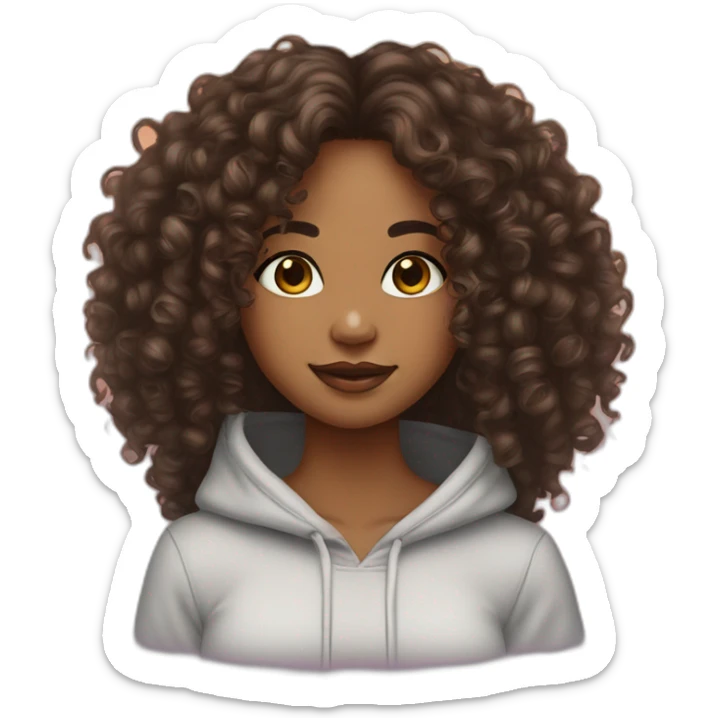 Mixed girl /curly long hair black light / with brown hooded eyes  sticker