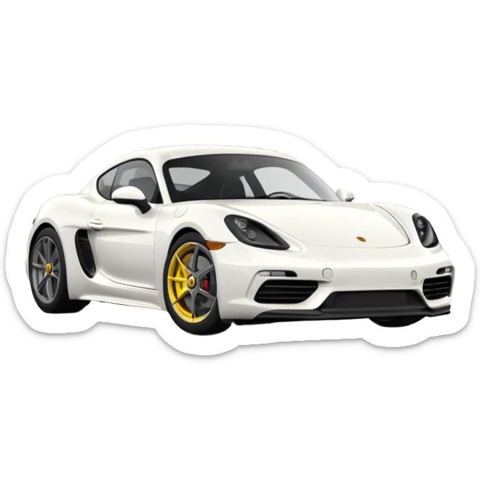 Matte White colored exterior 2024 Porsche 718 Cayman GTS 4.0 with yellow ceramic brake calipers and dark silver anthracite rims sticker