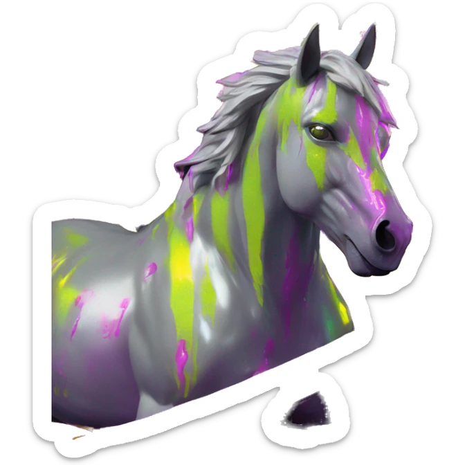 .Zombie_ Vaporwave black holographic oilslick zombie unicorn yellow caution tape sticker