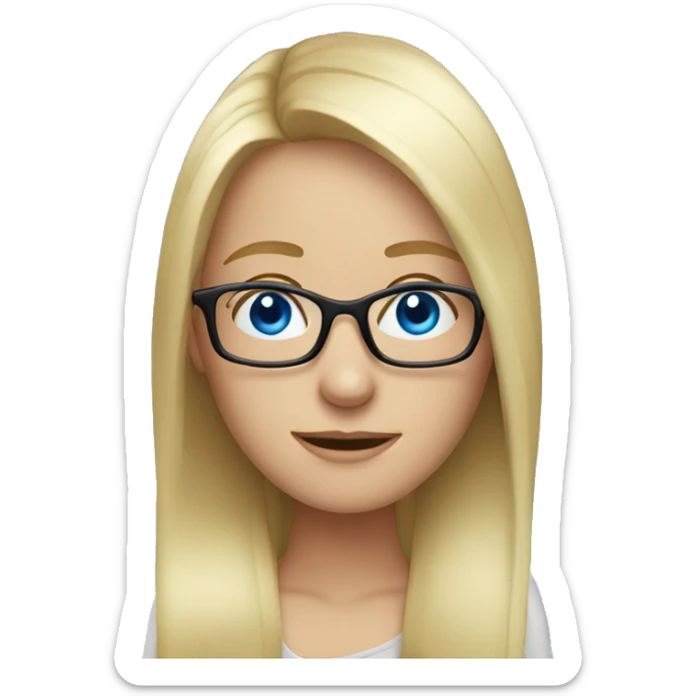 Long blonde hair girl with glasses blue eyes behind laptop sticker