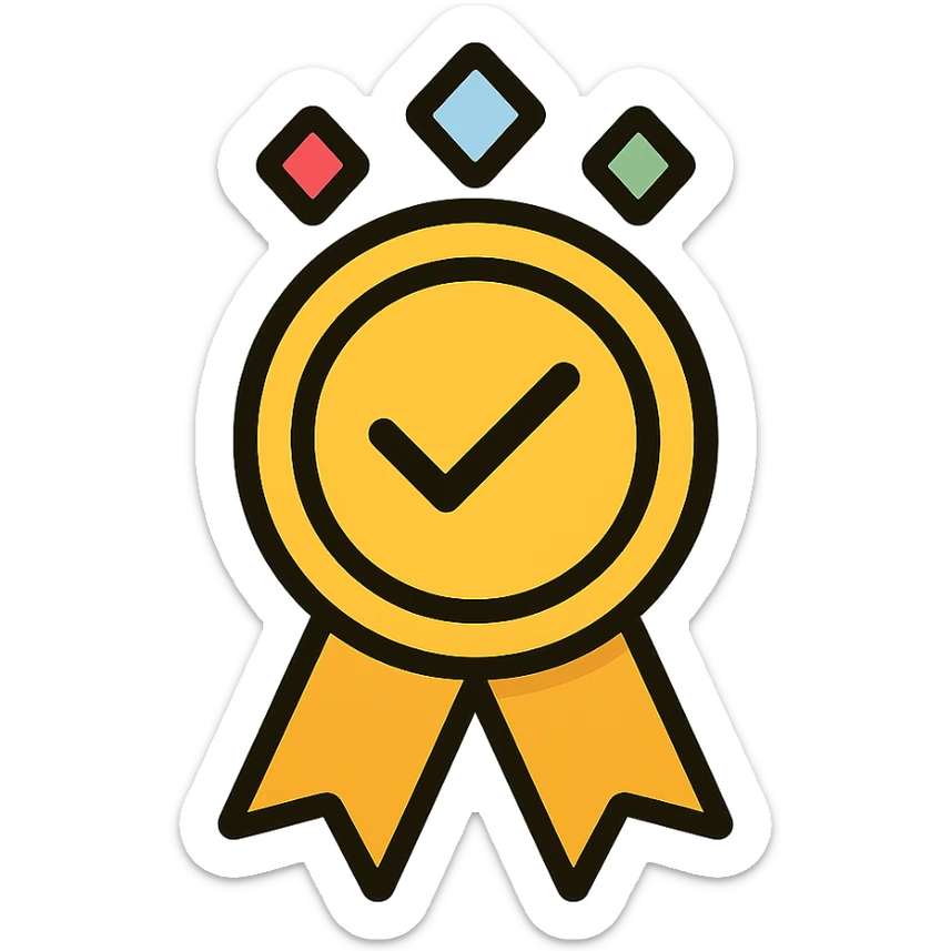 vector icon of a gold seal of trust award with colorful gems, elegant and minimalist flat design, isolated on white, award badge style, 2D flat vector, trending icon look, soft shadows, no text, commercial use sticker