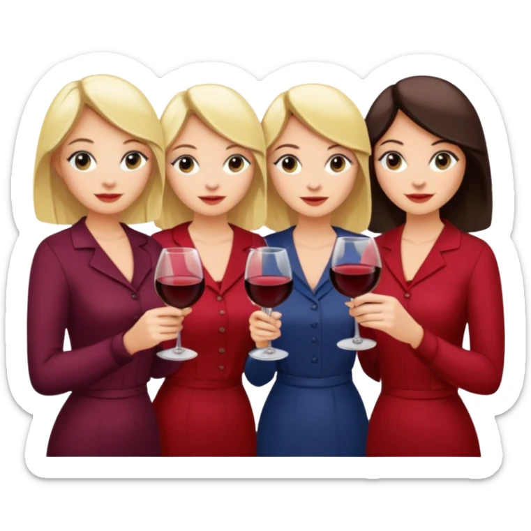 Book club girls. Two blondes, two brunettes. Include glasses of wine too sticker