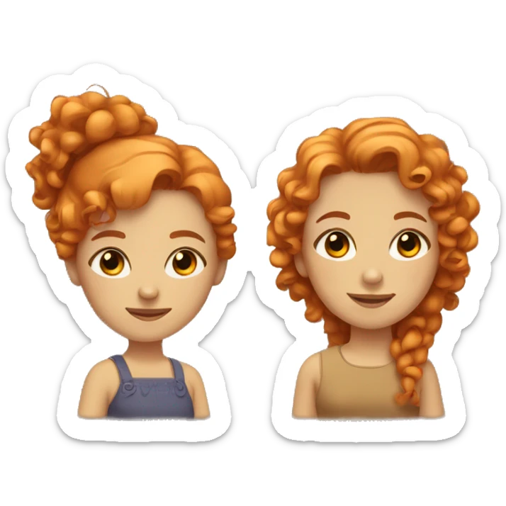 Two sisters, one with straight orange hair and the other with curly brown hair, both with light brown eyes. sticker