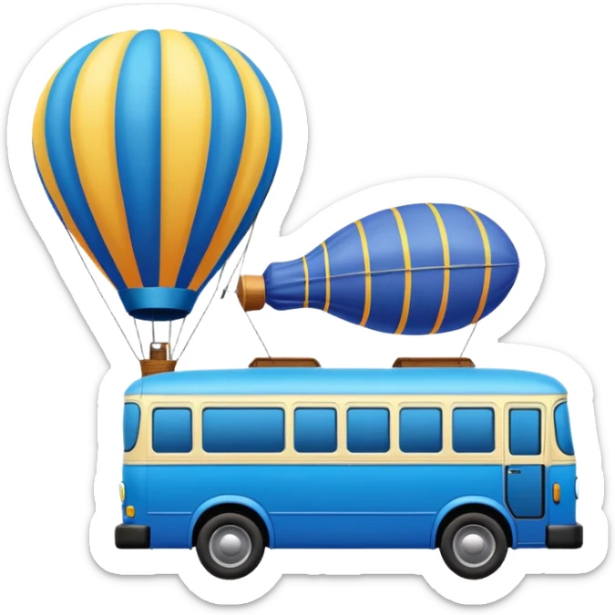 make me a high definition emoji of a Blue bus suspended by a single hot air balloon sticker