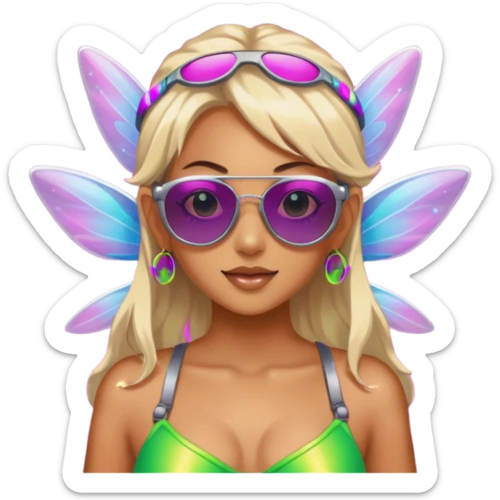 hard techno rave fairy, sunglasses, rave outfit, laser lights, minimal background sticker
