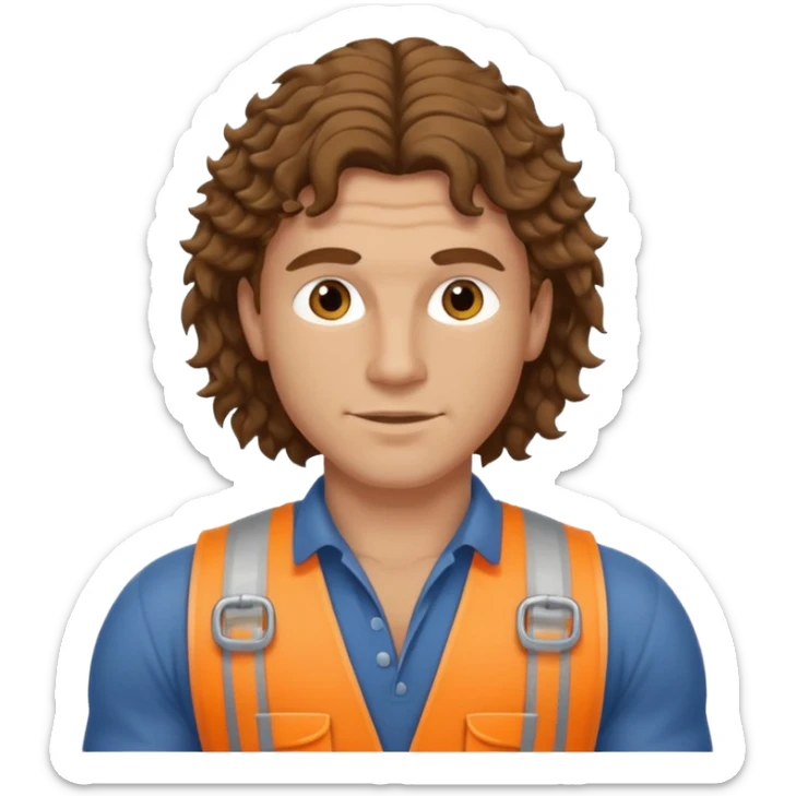 Hot white male builder with curly brown mullet hair and muscles sticker
