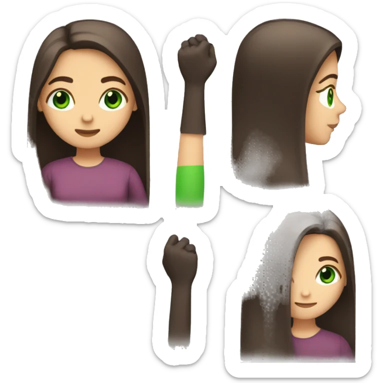 A long straight hair brunette girl with green eyes crossing her arms sticker