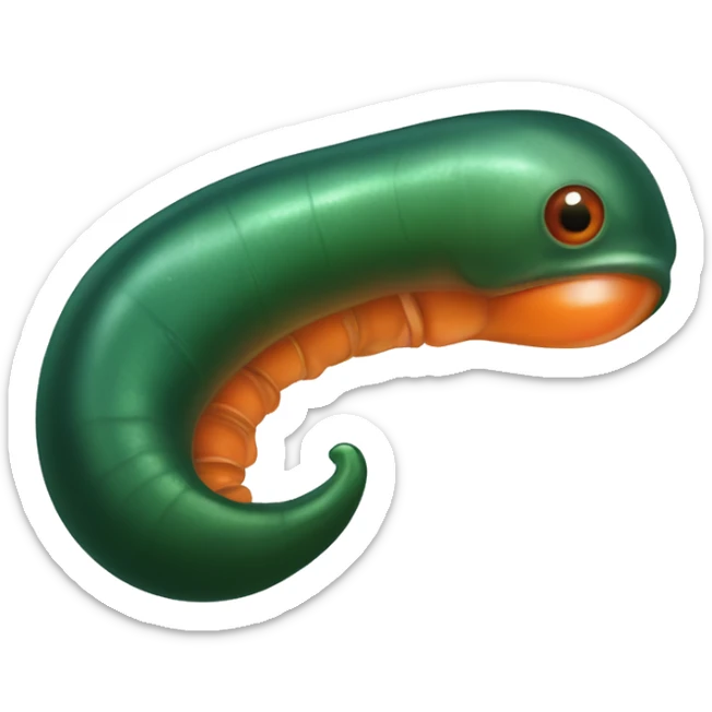 Eight-eyed Dark green and orange medicinal leech with oral suction and caudal suction sticker