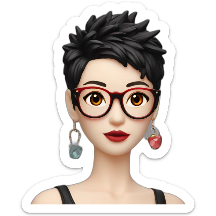 Punk female earrings glasses,red and black short hair, sticker