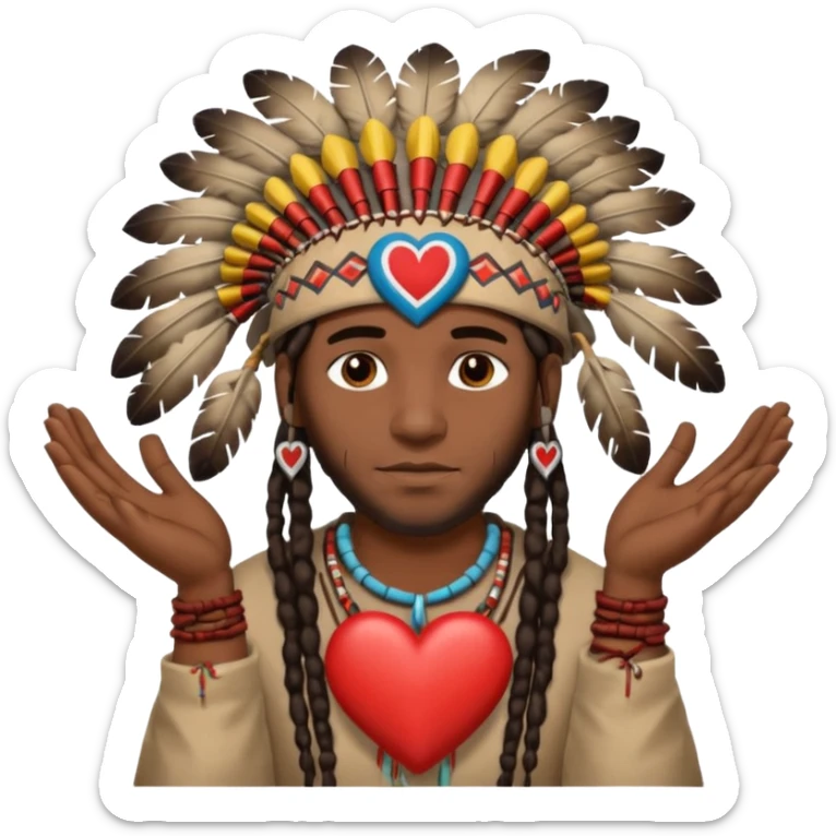 Black American man dark brown with dreads with a American Indian headdress with making a heart with both his hands sticker