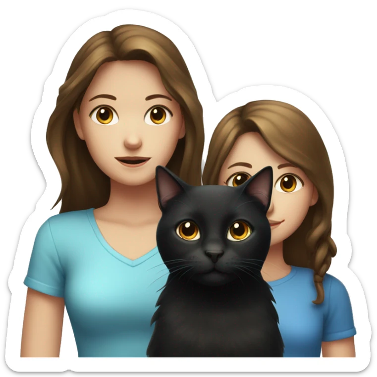 Black cat with a brown-haired girl with blue-eyed girl sticker