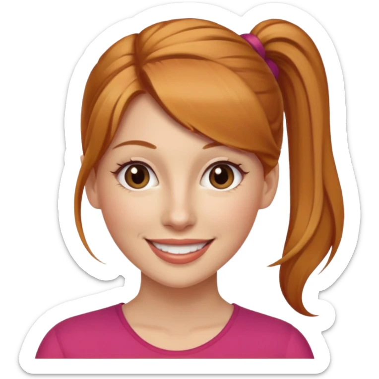 Woman 30 years old, strawberry blonde ponytail, brown eyes sticker