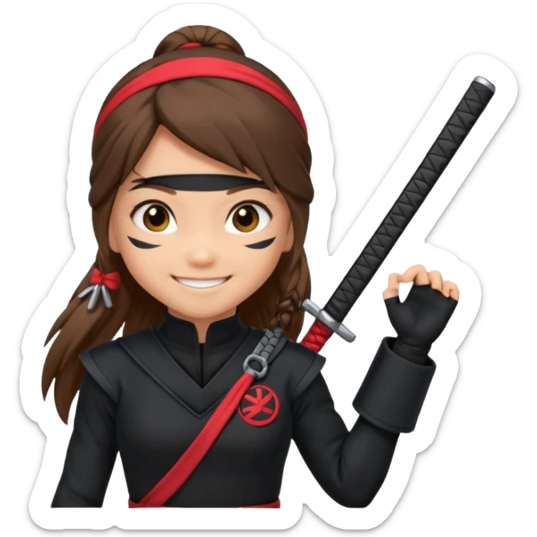 i need girl ninja smile with long brown hair with black costume with name mabel sticker