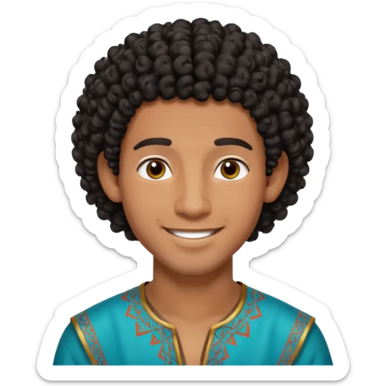 Young man with black curly hair cascade Haircut and dark skin, moroccan / amazingh race sticker
