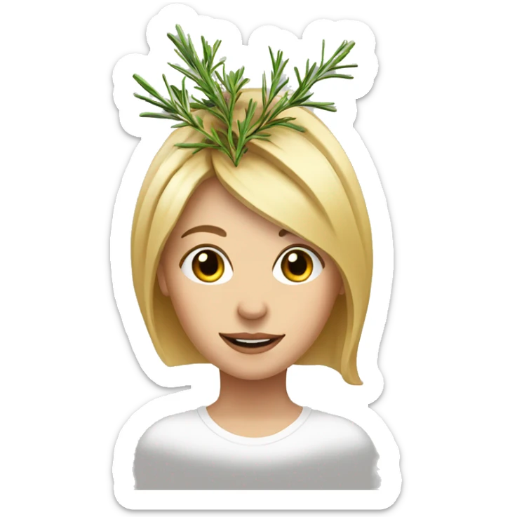 woman with blond Hair growing rosemary out of her head sticker