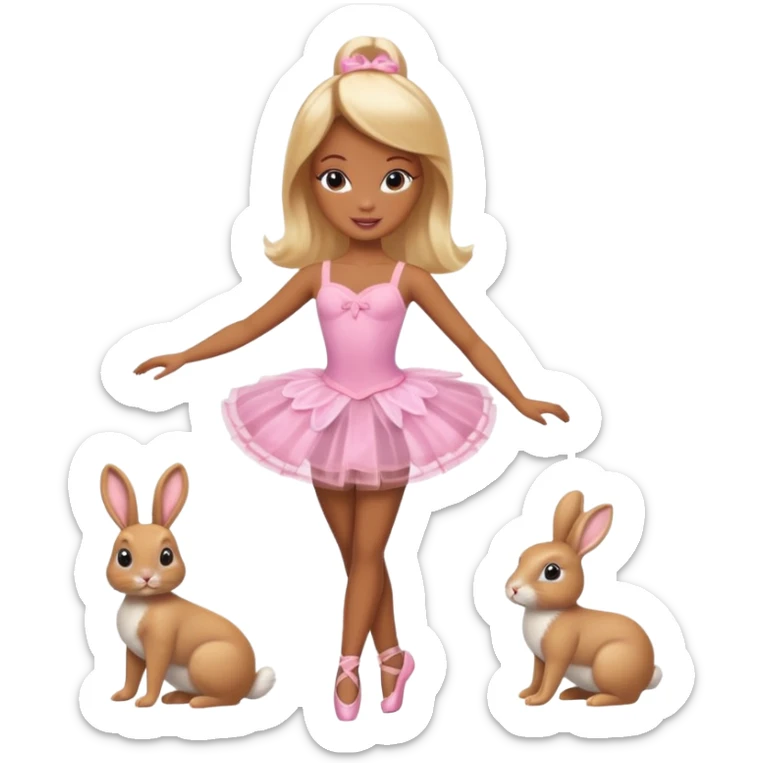 Brown skin blonde hair barbie ballerina with bunny  sticker