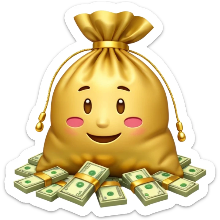 Luxury 3D emoji, overflowing money bag, stacks of cash, premium lighting, rich glossy look, ultra clean, transparent background


 sticker
