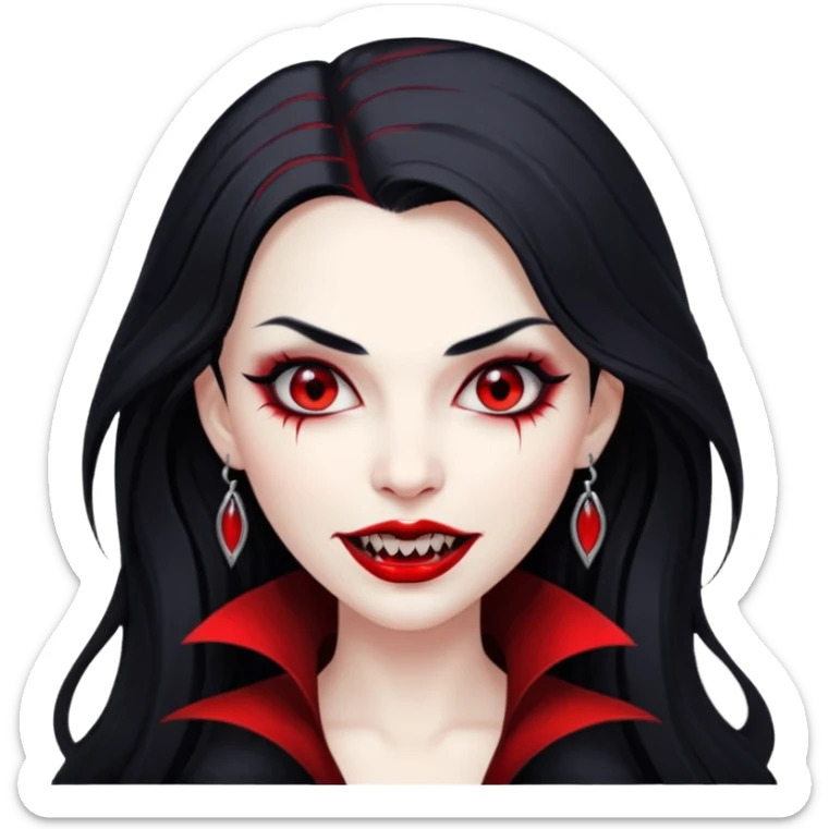 Beautiful vampire woman with long black  hair and red highlights showing fangs  sticker