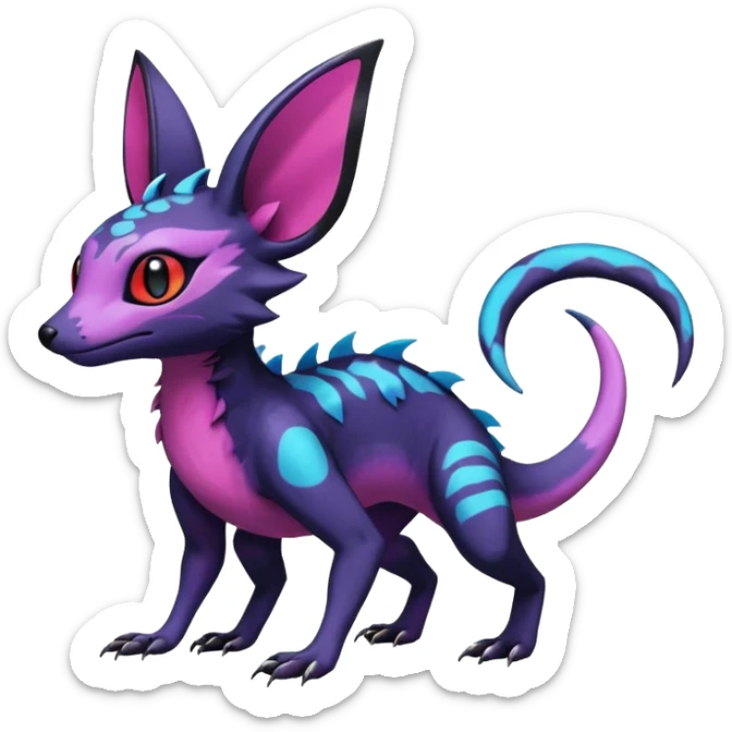 Rare epic aesthetic colorful Salandit-Noibat-Eevee-Genet-species-Fakemon-hybrid-creature, with markings, full body sticker