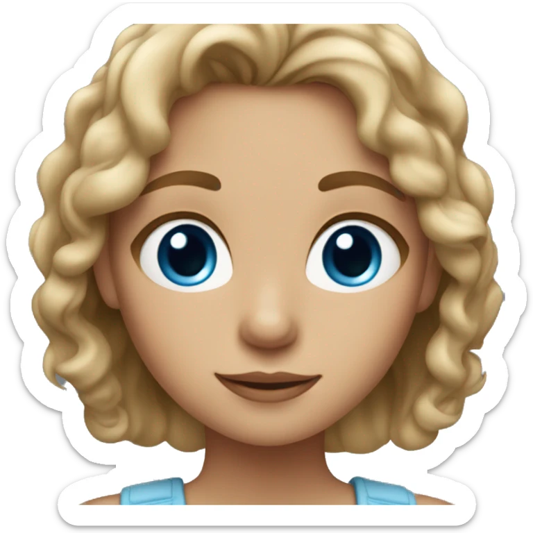 A girl has dark natural blond with sun kiss on hair, gray and blue eyes and any freckles  sticker