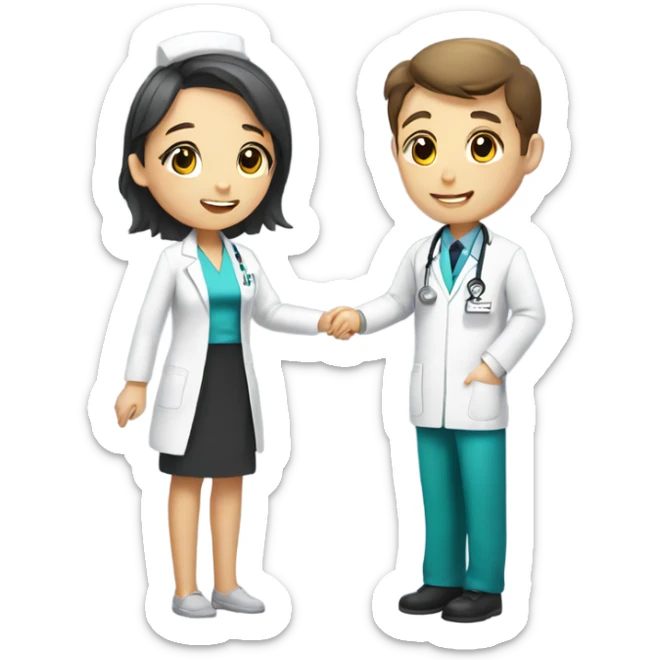 girl in QiPao dress saying thank you to a male doctor in white Dr uniform sticker
