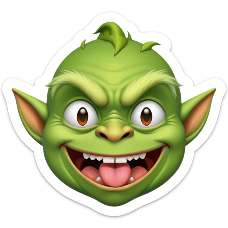 Green skinny goblin sticking his tongue out with his eyes closed sticker