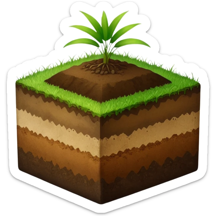 A slice of land. grass on top, dirt on the lower half. in the shape of a half-cube.  sticker