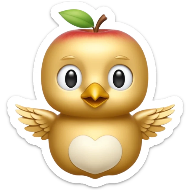 3D emoji of a small golden and cream bird in Apple Memoji style, soft studio lighting, glossy finish, black background, minimalistic and centered. sticker
