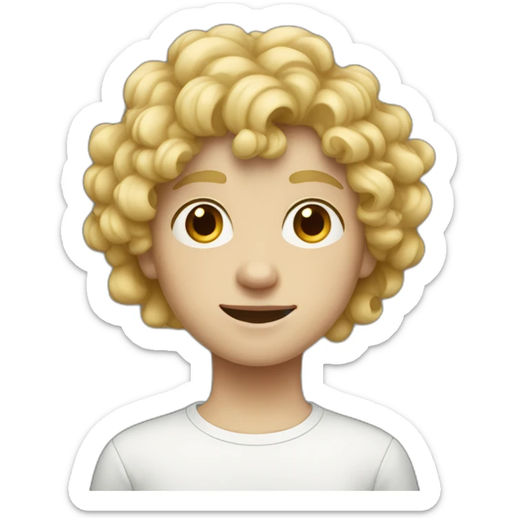 A white teenager boy with a round face and curly short blonde hair sticker