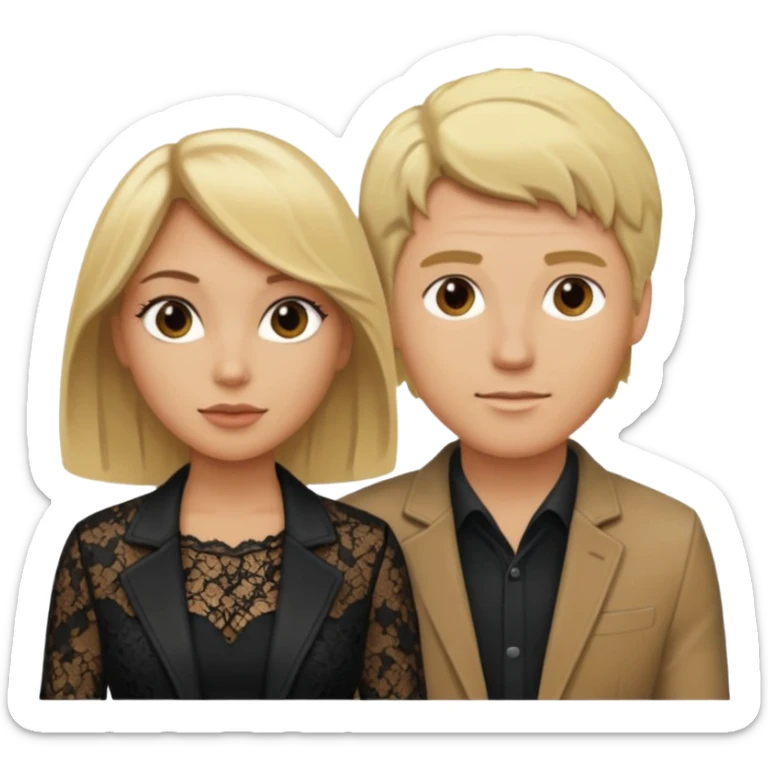 Love tan woman blonde hair and black lace  with blonde man Brown shade jacket sticker
