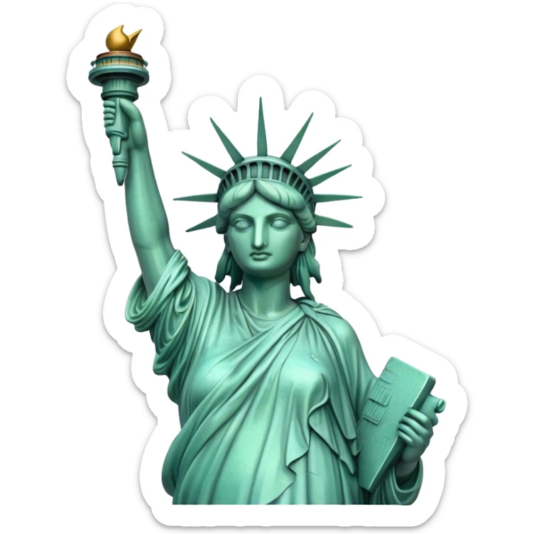 Cinematic Realistic Statue of Liberty Landmark Emoji, depicted with the iconic, majestic statue set against a clear sky rendered with detailed textures and dramatic, symbolic lighting. sticker