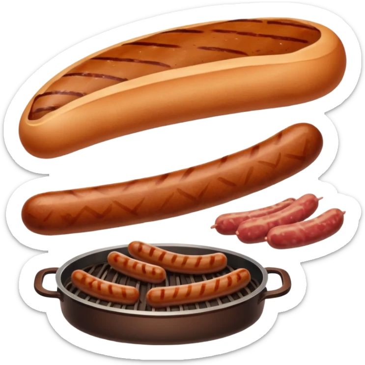Meat dishes avatar in clean emoji-style illustration. Steak, roasted meat, and sausages, rich brown and red tones, simple shapes, flat design, hearty and appetizing. sticker